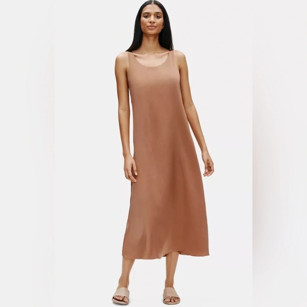ELIZABETH AND JAMES Long Camel Sleeveless Dress Minimalist A-line Size S